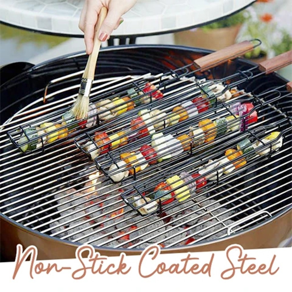Portable Bbq Grilling Basket Nonstick Barbecue Grill Basket Tools Stainless Steel Mesh Barbecue Kitchen Tools Easy Kebab