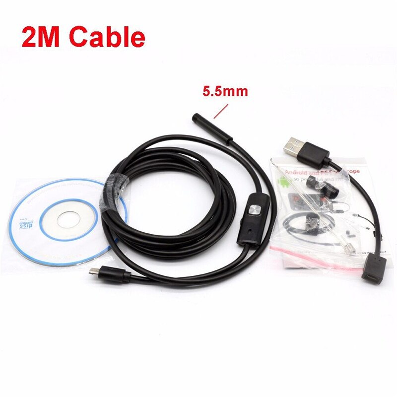 HD USB Android Camera Endoscope IP67 2m 5m Micro Inspection Video Camera Snake Borescope Tube 5.5mm USB Endoscope for Android: 2M