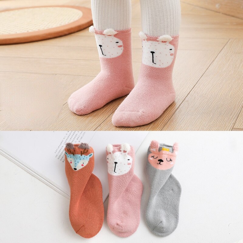 3 Pairs 0-4T Baby Sokken Herfst &amp; Winter Warm Houden Cartoon Badstof Verdikte Peuter Jongens En Meisjes sokken Baby Bebes Accesorios