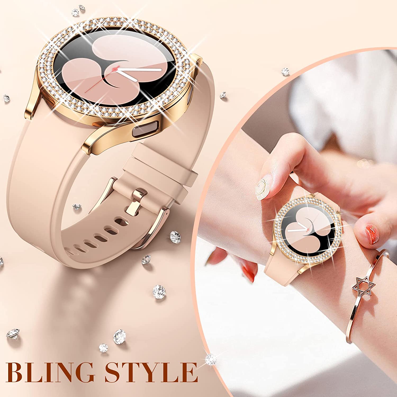 Cover for samsung Galaxy watch 4 Case Accessories Anti-fall Bling Double Diamond PC bumper protector Galaxy watch 4 44mm 40mm