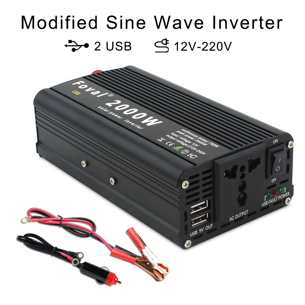 Inverter12v 220v 2000W Solar Inverter Car Inverter Full Power 2USB Power Inverter Solar Inverter Inversor Solar Convertidor 12v