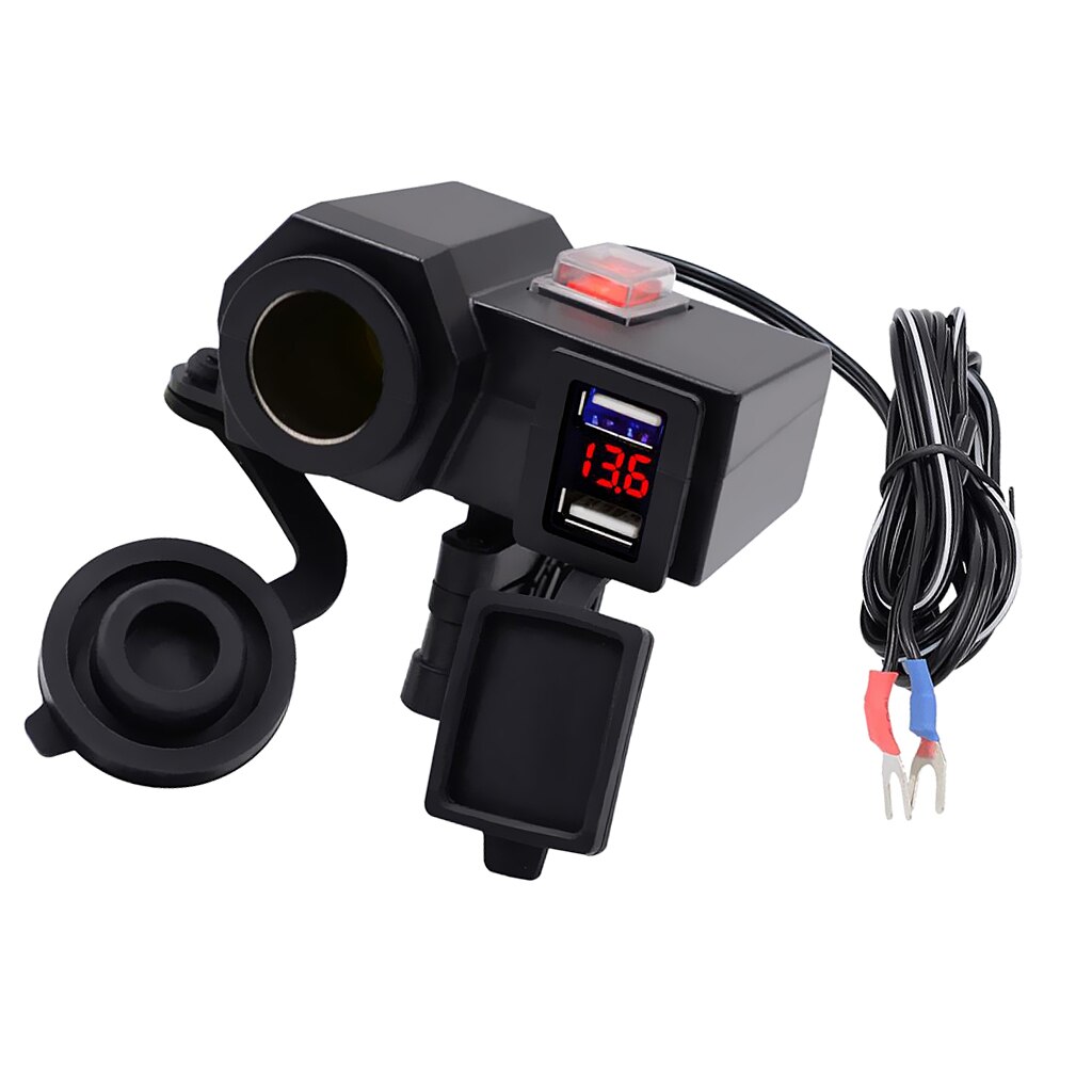 Waterproof Motorcycle ALL-IN-ONE Dual USB Charger & Voltmeter & Switch