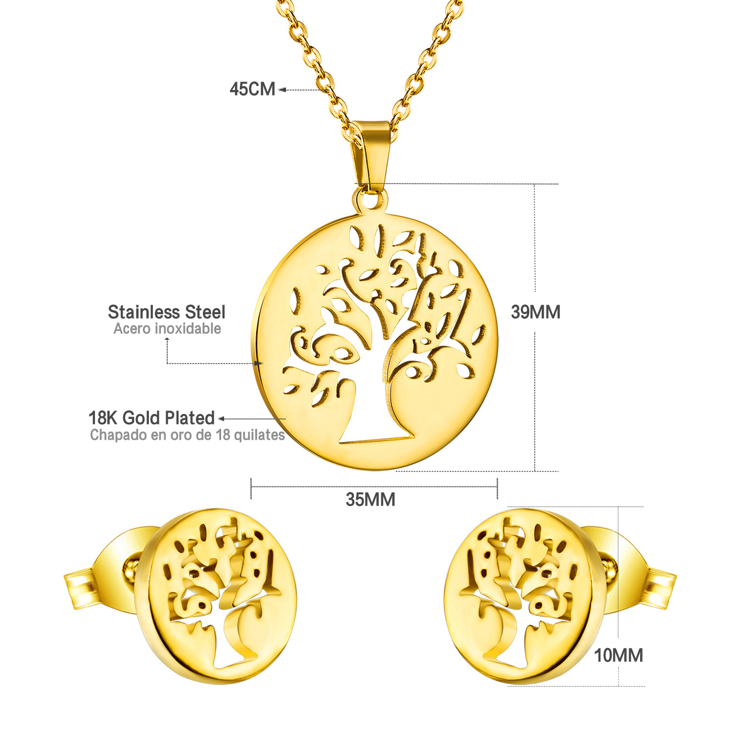 Luxukiskids-collier et boucles d'oreilles en or pour femmes, pendentif grand arbre, bijoux indiens, style dubaï, idée