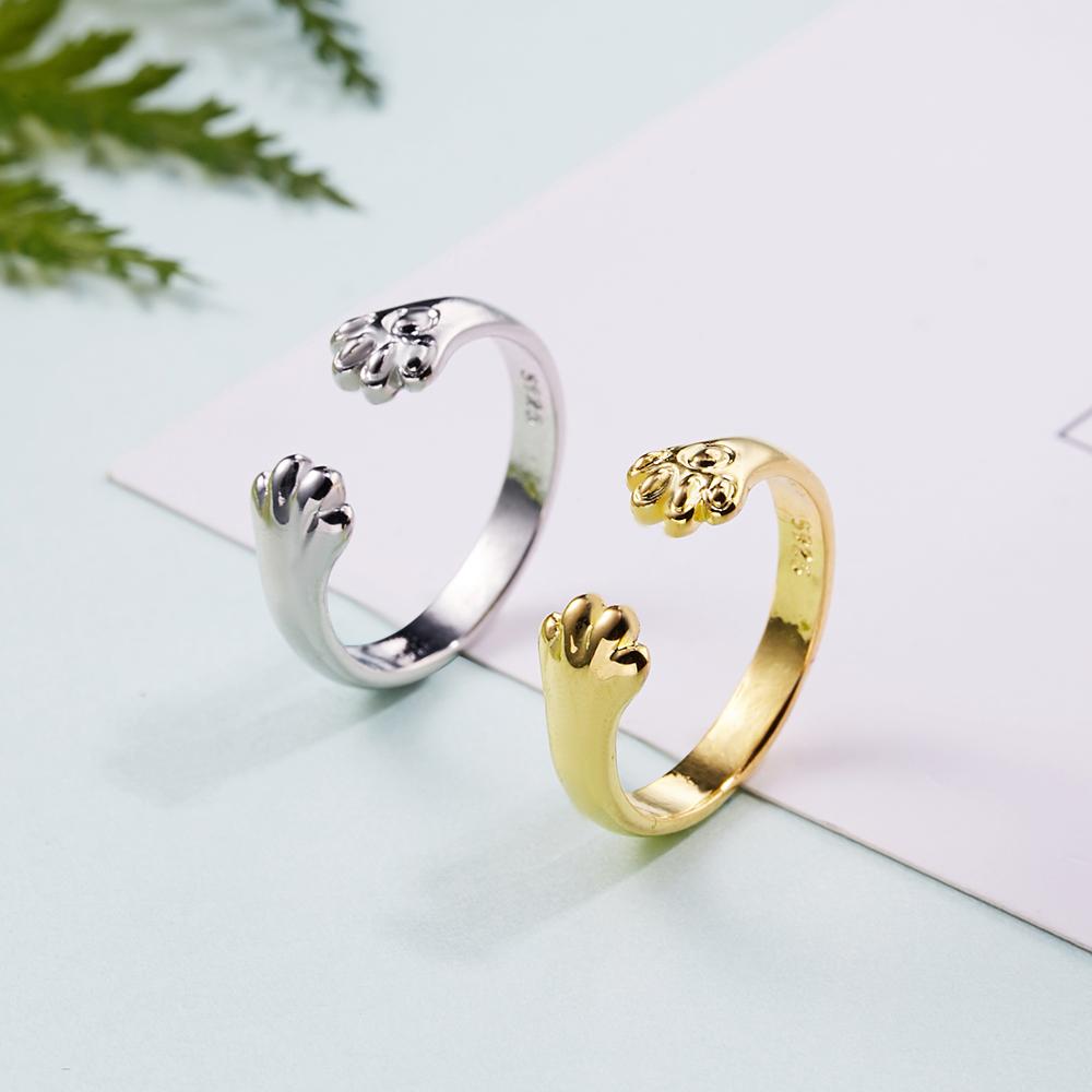 Mode Schattige Dier Opening Ring Kat Klauw Hond Poot Vrouwen Meisje Eenvoudige Sieraden Open Verstelbare Kat Oor Bruiloft vinger Ring