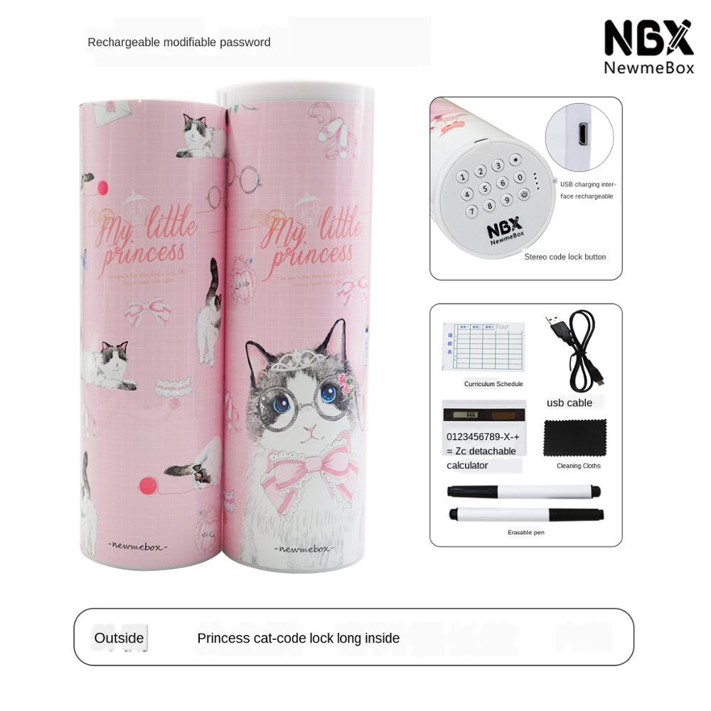 Pencil Case Code Lock Pen Box NBX Password Pencil Case Large Capacity Stationery Box Multi-Function Cylindrical Pencil Box: Style 4