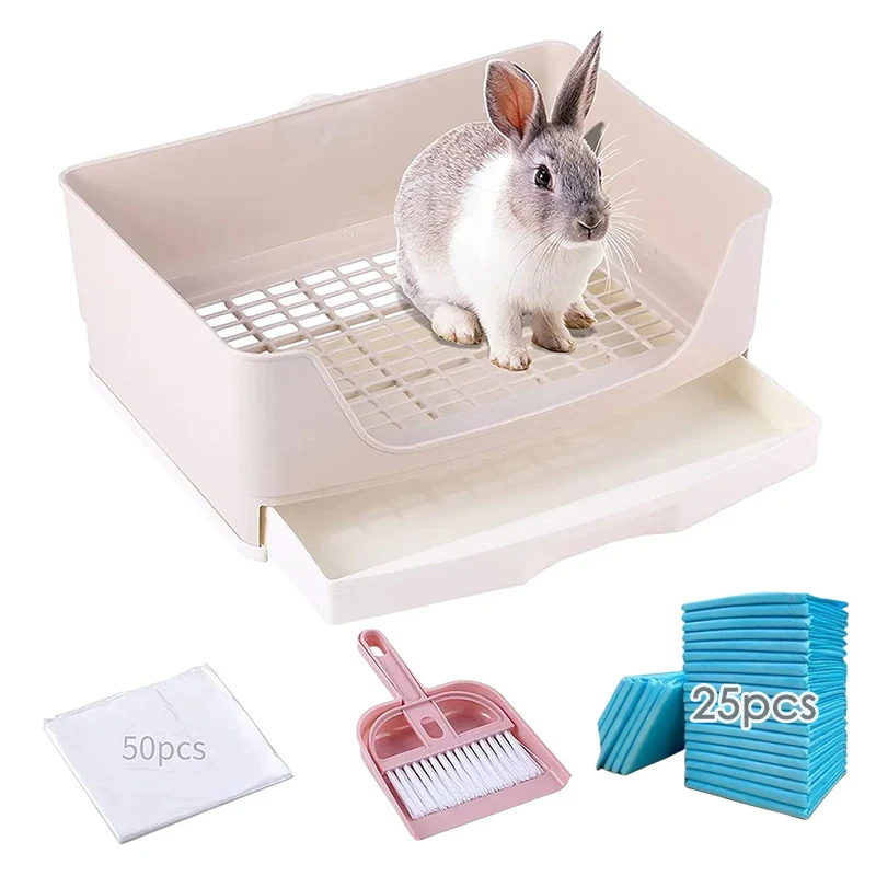 Lettiera per conigli extra large Toilette per coniglietto con cassetto 50 pellicole per toilette per animali domestici 25 Set per la pulizia del tampone per l'addestramento della toilette Piccola scatola per animali domestici