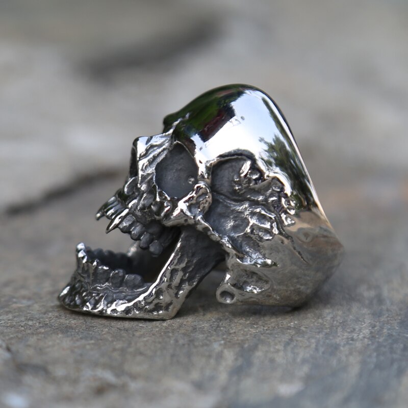 Anillos de calavera de vampiro pulido para hombre y niño, joyería gótica Punk de Metal pesado, acero inoxidable, tamaño 7-15