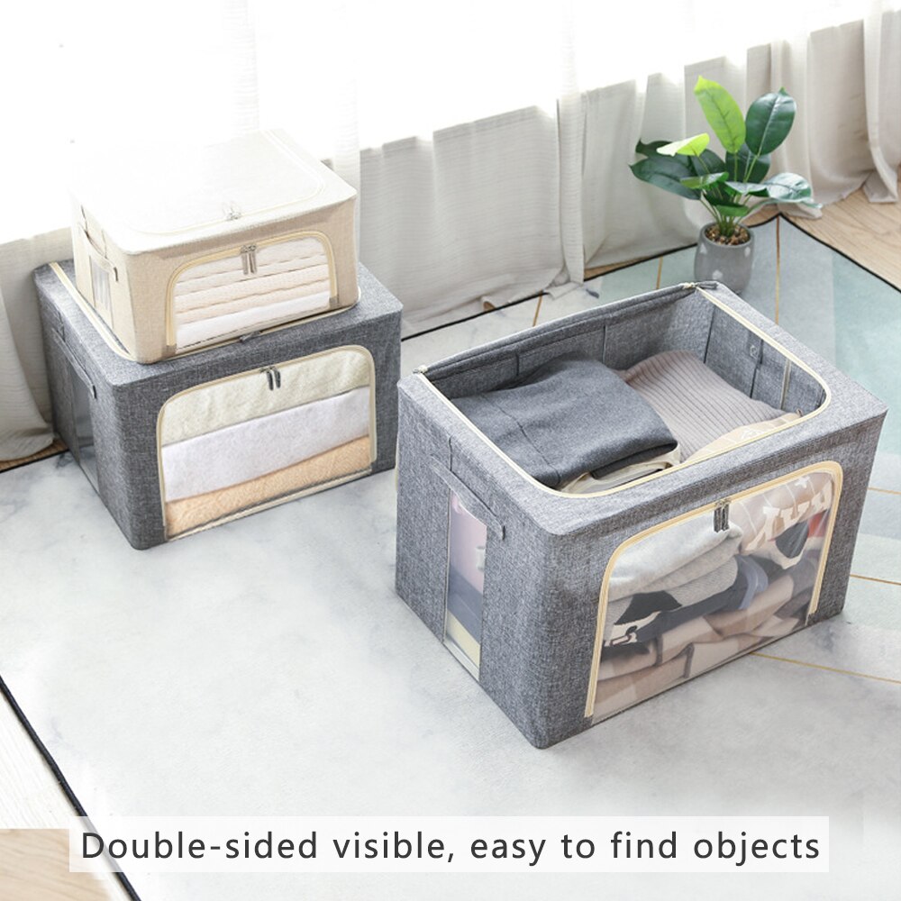 Caja de almacenamiento gruesa de lino y algodón para el hogar, caja de tela con cubierta plegable para guardar ropa, juguetes, ventana grande, organización