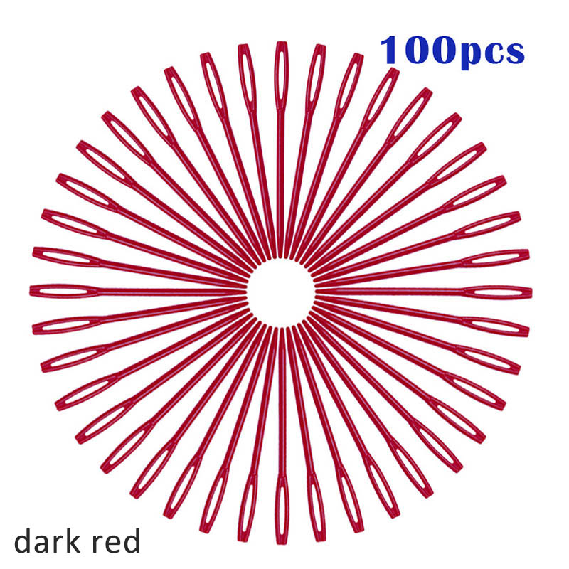 100Pcs Haak Haken Diy Trui Weven Gereedschappen Breinaalden Plastic 7 Cm Muliti-Kleur Wandtapijt Wol Garen Naald: dark red