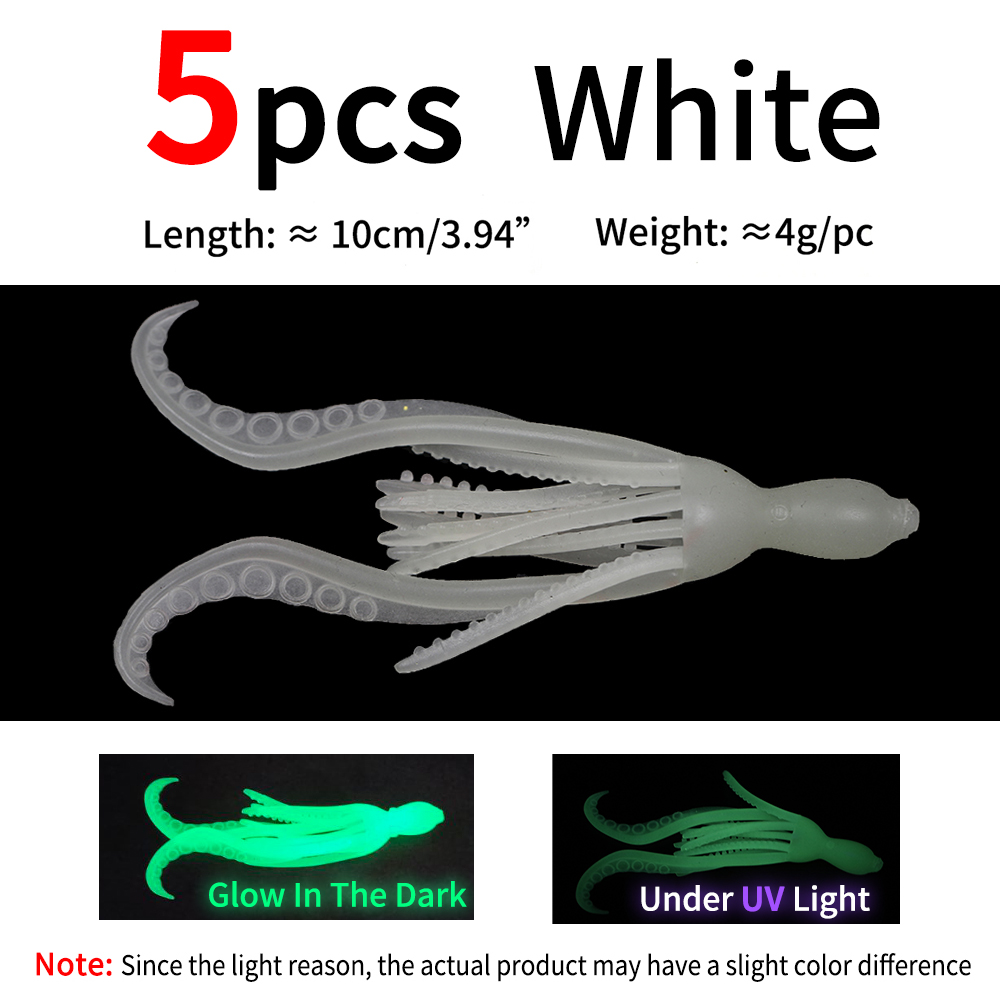 ELLLV 5 uds 10cm/4g cebo de calamar pulpo Fluo pargo de agua salada Pesca señuelo suave Material TPR Kabura Pesca Wobbler aparejos de Pesca: Amarillo claro