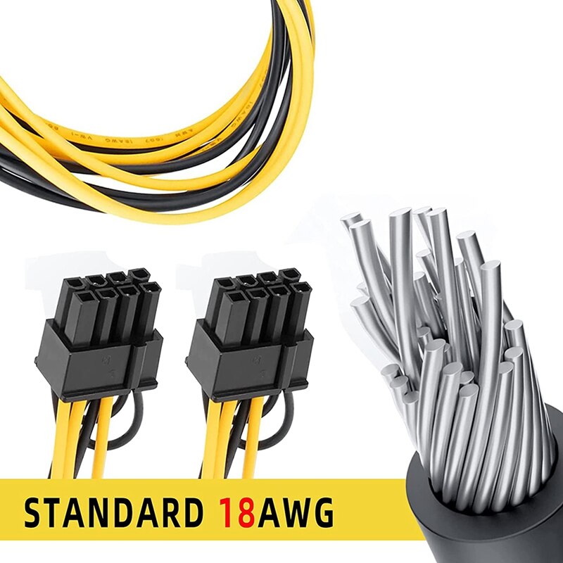 4PCS 8 Pin PCI-E To 2 PCI-E 8 Pin (6 Pin +2 Pin) Power Cable Splitter PCI Express Graphics Card Connector PC Power Cable