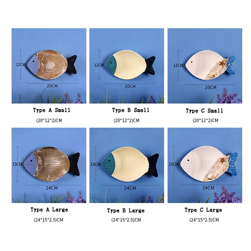 Placa de madera en forma de pez, decoración de pared, colgante de estilo mediterráneo, hecha a mano escultura de madera, artesanía