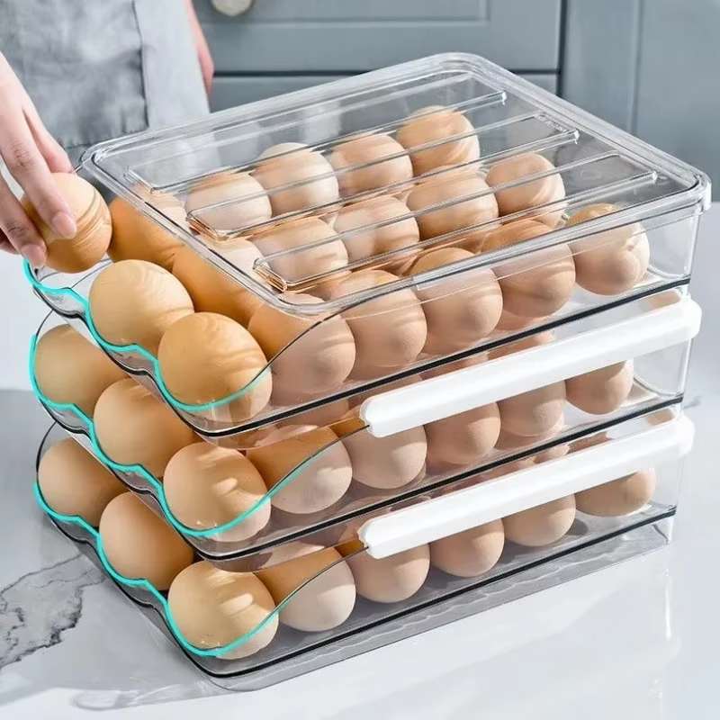 Automatischer rollender Eierkasten, mehrschichtiger Rackhalter für Kühlschrank, Frischhaltebox, Eierkorb, Aufbewahrungsbehälter, Küchenorganisatoren