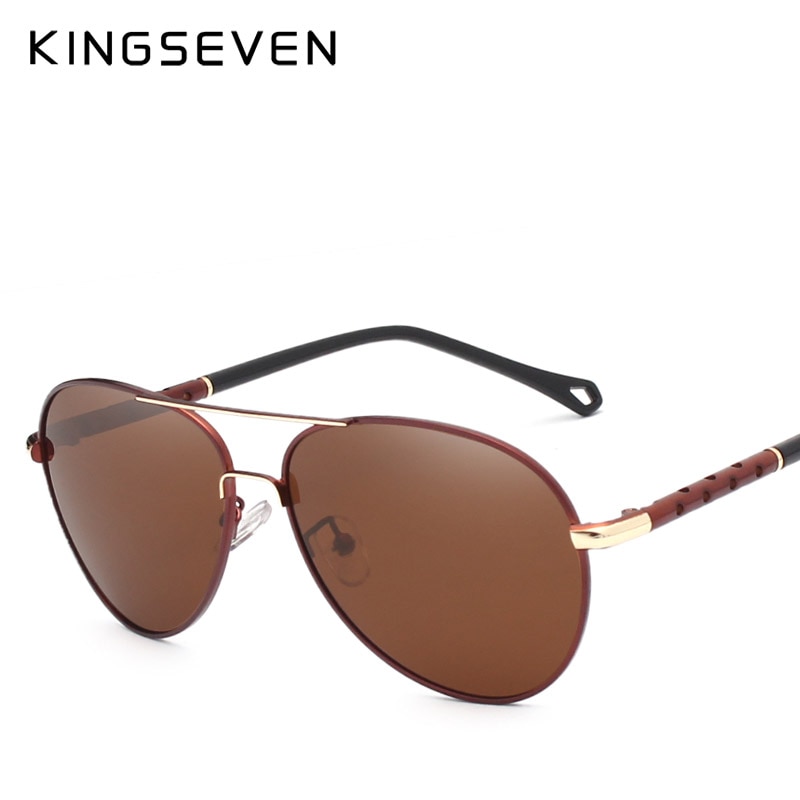KINGSEVEN Brand Pilot Sunglasses Men and Women Polarized Mirror Hollow Frame UV Glass Goggles For Driving Fishing N7866: Brown