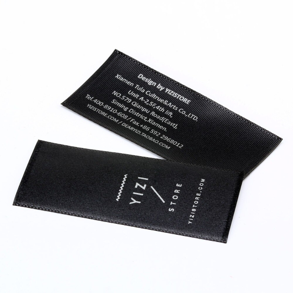 1000pcs Custom Garment Care Labels Black Coth with Silver Printing Wash Label for Clothing