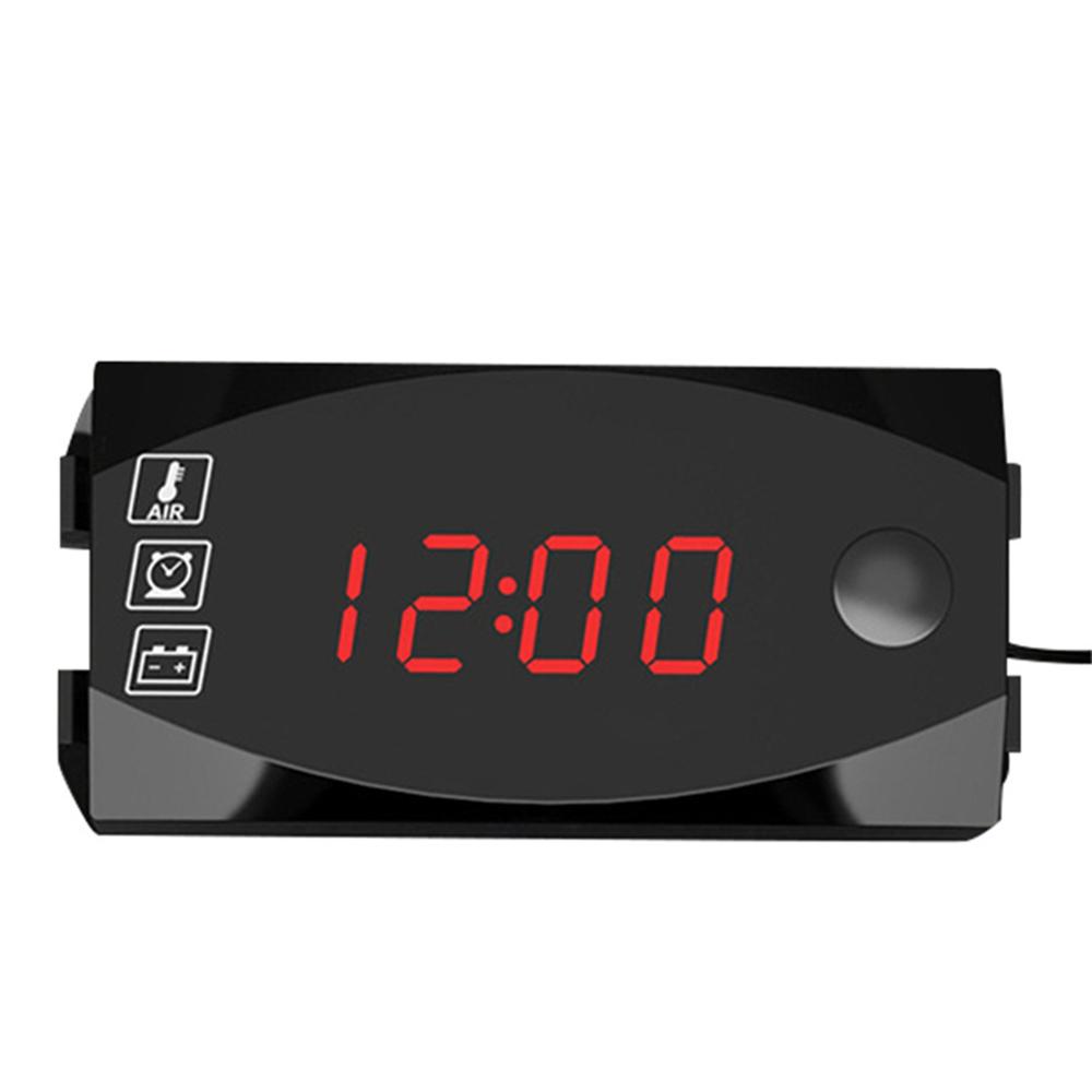Electronic Watch Thermometer Three-in-one LED 12V Universal Large Screen Digital Display IP67 Waterproof Dust-proof Car Watch: red