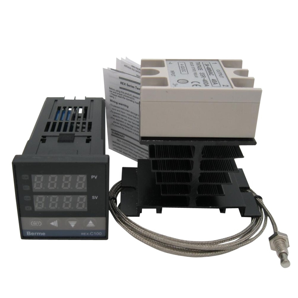 Digital PID temperature Controller Thermostat 100-240V AC with SSR-40DA solid state Relay+heat sink +K Thermocouple