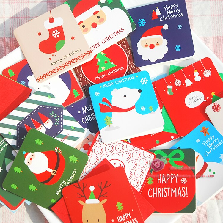 24 sæt / parti mix stilarter 24 stk kort +24 stk kuvert mini julekort skrivbart kort diy dekorationskort