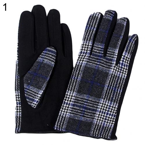 Miehet syksy talvi ruudullinen koko sormi käsineet paksuuntua lämpimät lapaset casual houndstooth koko hanskat vaatteet sisustus lisävaruste: 1