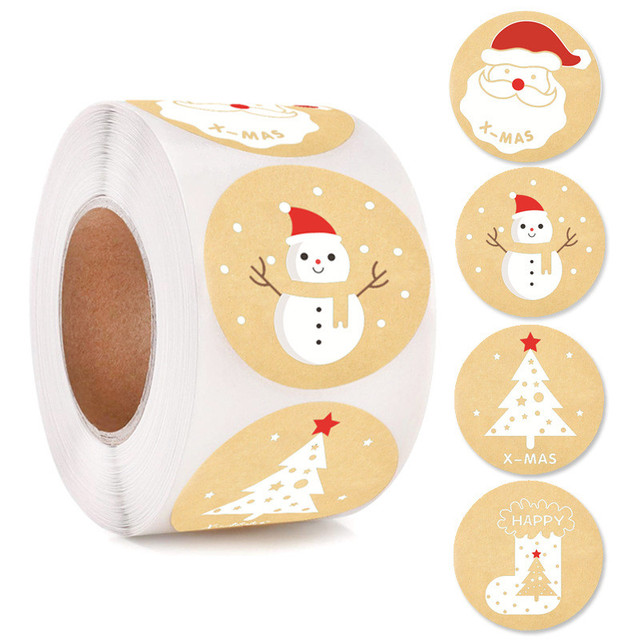 1/1.5 Inch Merry Christmas Sticker Santa Claus Elk Pattern Sticker Party Decoration Sticker Baking Sticker Label: C 38mm 500pcs