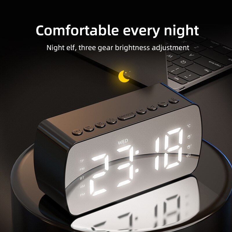 Smart väckarklocka fm-radio spegel bluetooth-högtalare termometer trådlös bluetooth-högtalare med lång batteritid stereohögtalare bilfestdekor