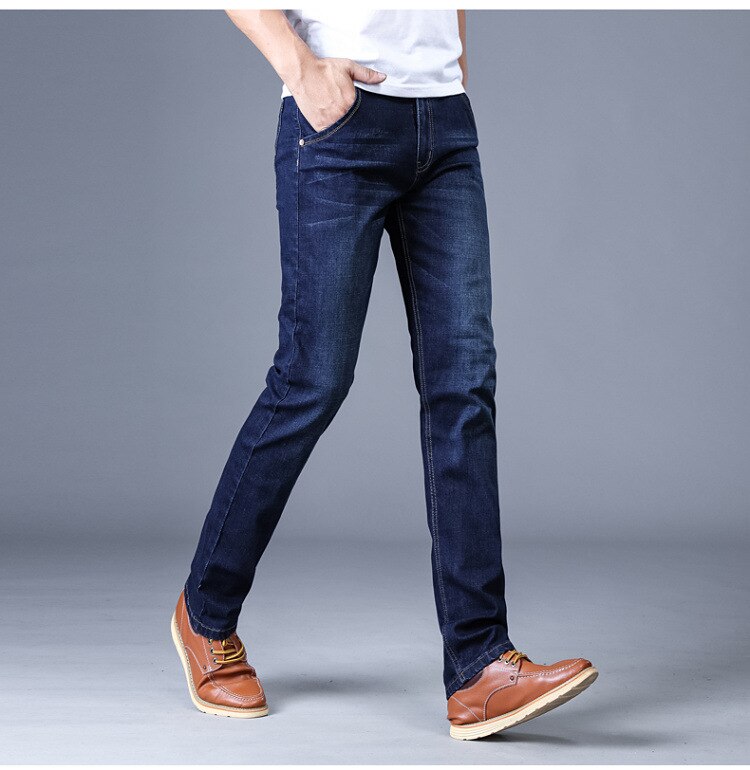 2022 mænd stretch jeans mandlige klassiske elasticitet business jeans mænd komfortable solide slanke lige lange denimbukser