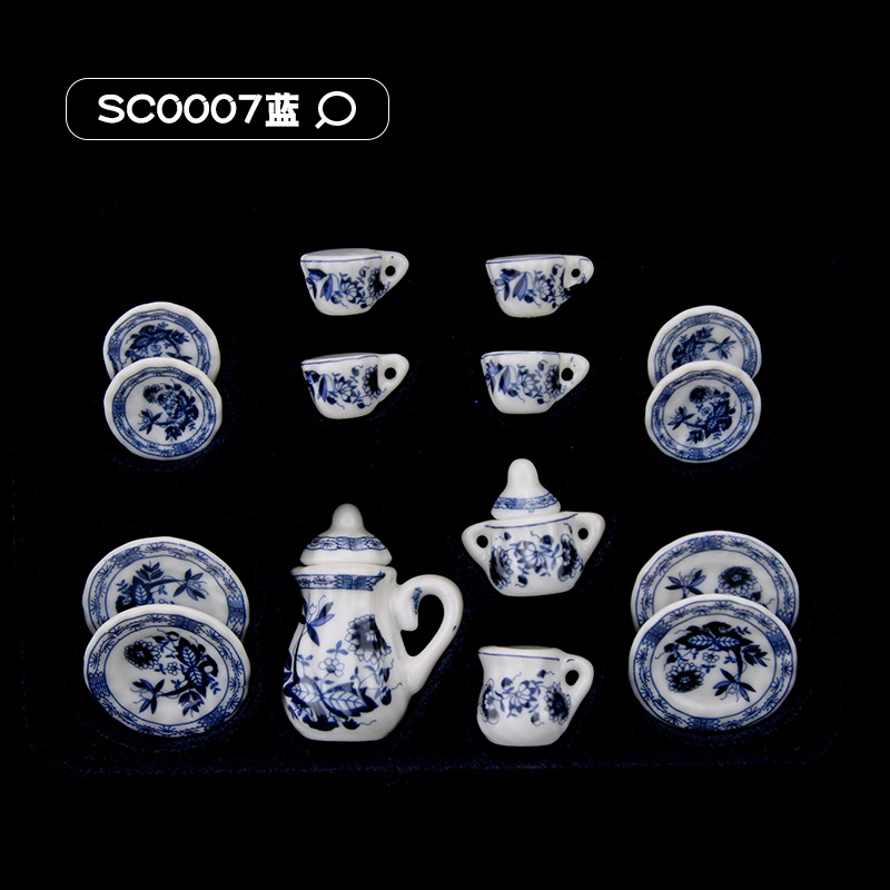 15Pcs 1/12 Dollhouse Miniature Accessories Mini Ceramics Tea Set Simulation Kettle Plate Cup Model Toys Doll House Decoration: light yellow