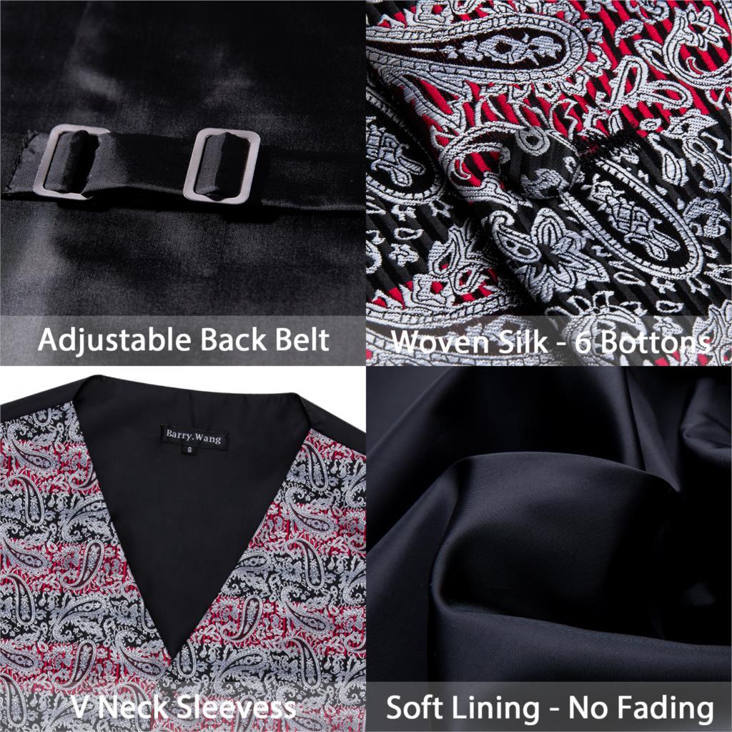 Mænd formel vest sommer veste med v-hals slik paisley slips grå slips lommetørklæde manchetknapper sæt til smoking barry.wang mj -2005