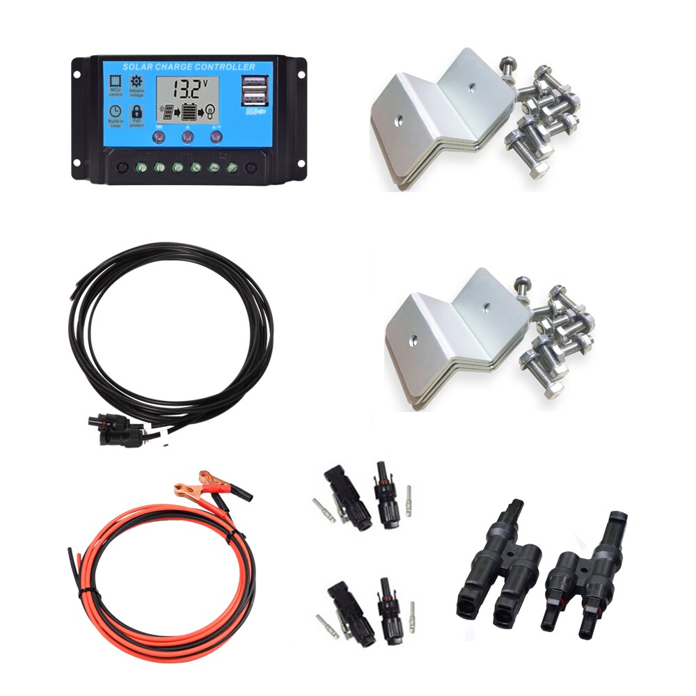 Solar System Accessories 10A/20A/30A 12V 24V PWM Solar Charge Controller+Battery Connection PV Cable+Connector+Mounting Bracket