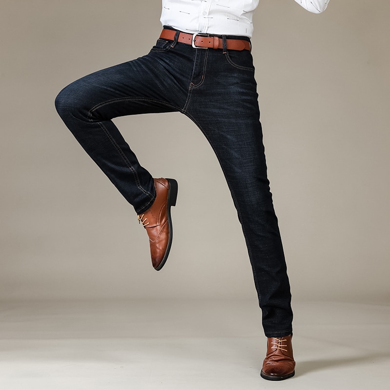 Business casual stretch slim farkut miesten merkkifarkut 80s klassista housua korkealaatuiset denim housut