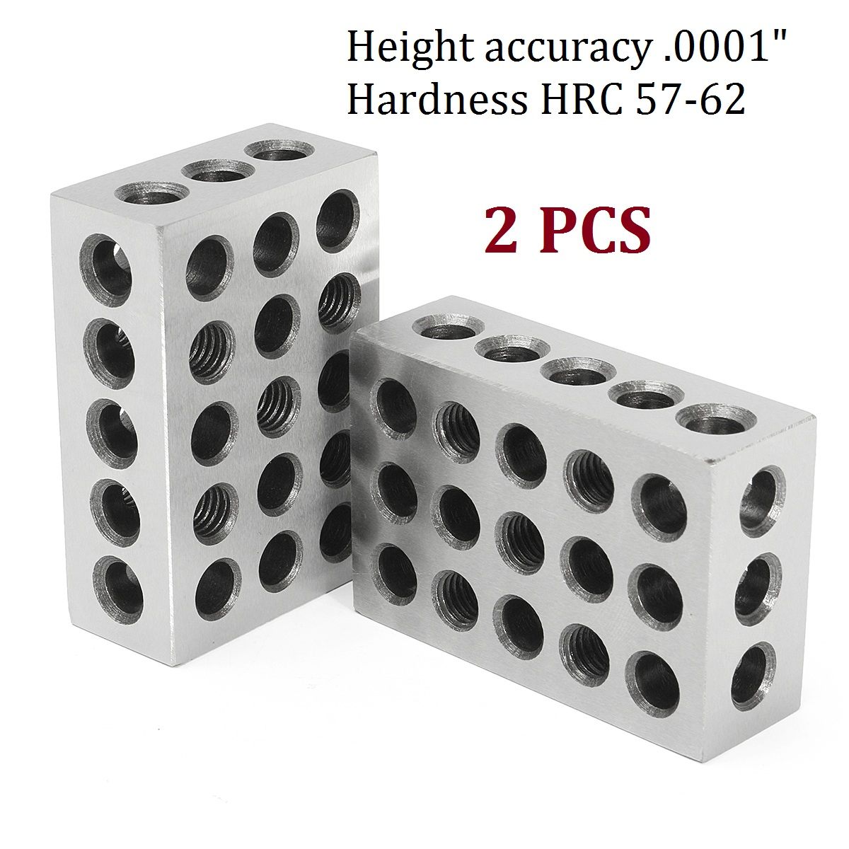 2Pcs Precision Blocks Hardened Steel 1-2-3 Blocks 0.0001" Precision Matched Machinist 123 Milling Tool 23 Holes