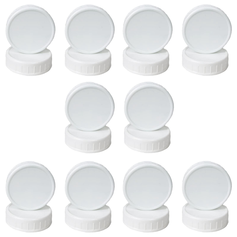 20 Pieces White Plastic Mason Jar Lids with Silicone Grommets Leak Proof Food Grade Storage Cap Fit Regular Mouth