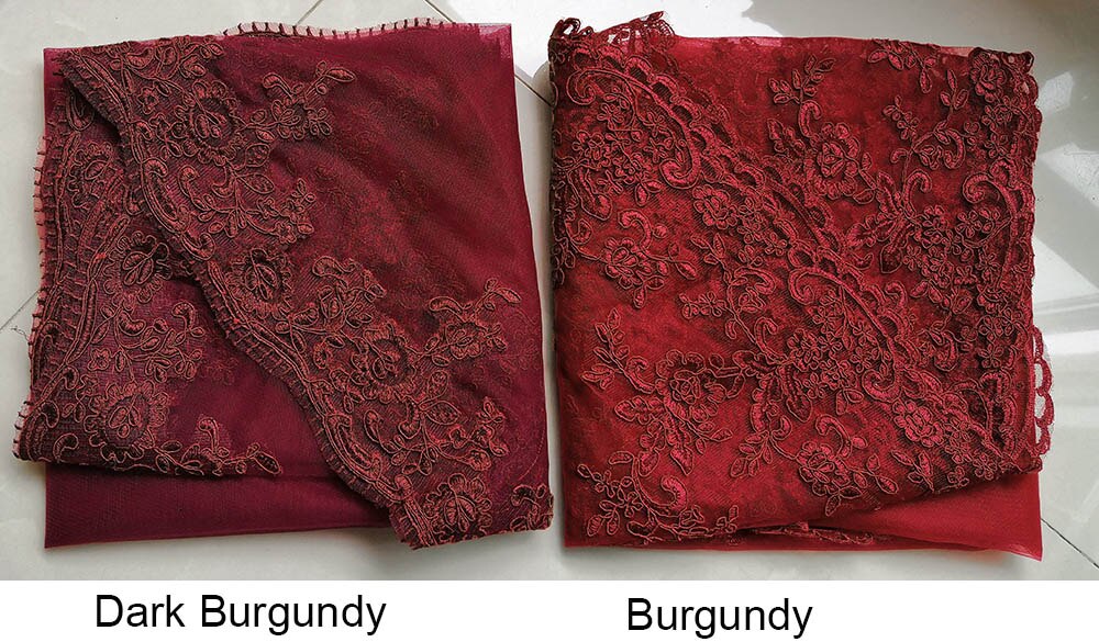 Real Photos Burgundy Lace Tulle Wedding Veil WITHOUT Comb Short Bridal Veil Wedding Accessories Duvak