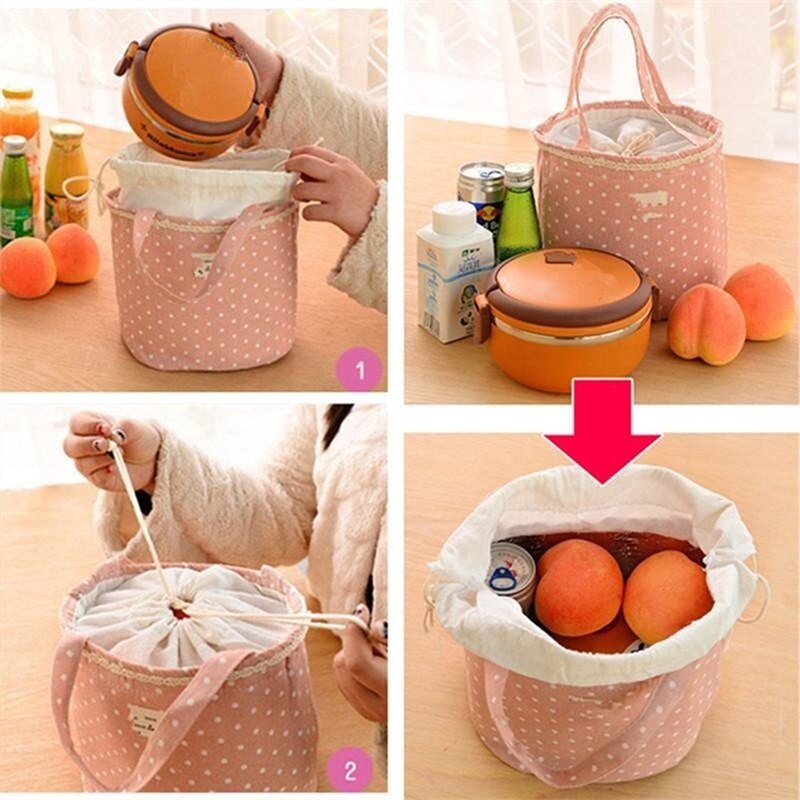 Lunch Bag Lunch Cooler box Polka Dot Lunch Small Tote Pouch Container Box Pink handbag Bolsa Termica Lancheira