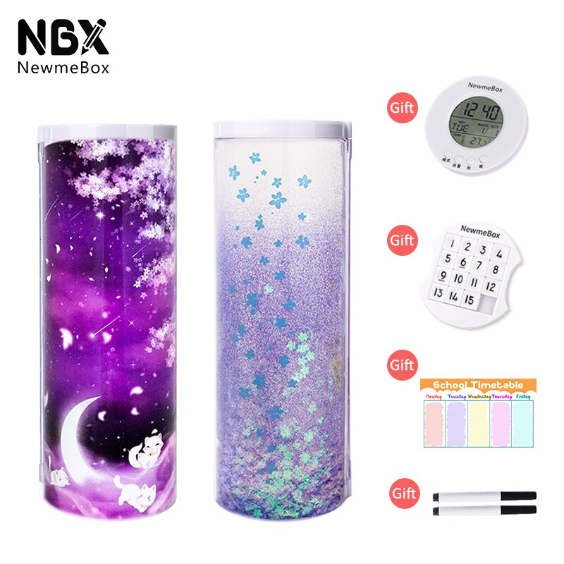 NBX Purple Pencil Case Glitter Cat Pencilcase Aesthetic Sakura Stationery Cute Office Supplies For Girls Pen Boxes And Packaging: Accessories 4
