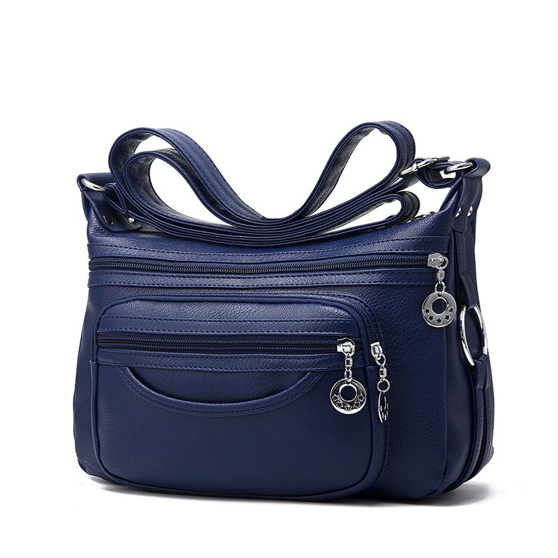 Borsa a tracolla casual in pelle pu tinta unita moda donna 2022 per donna borsa a tracolla quadrata morbida con cerniera nuova: Blue