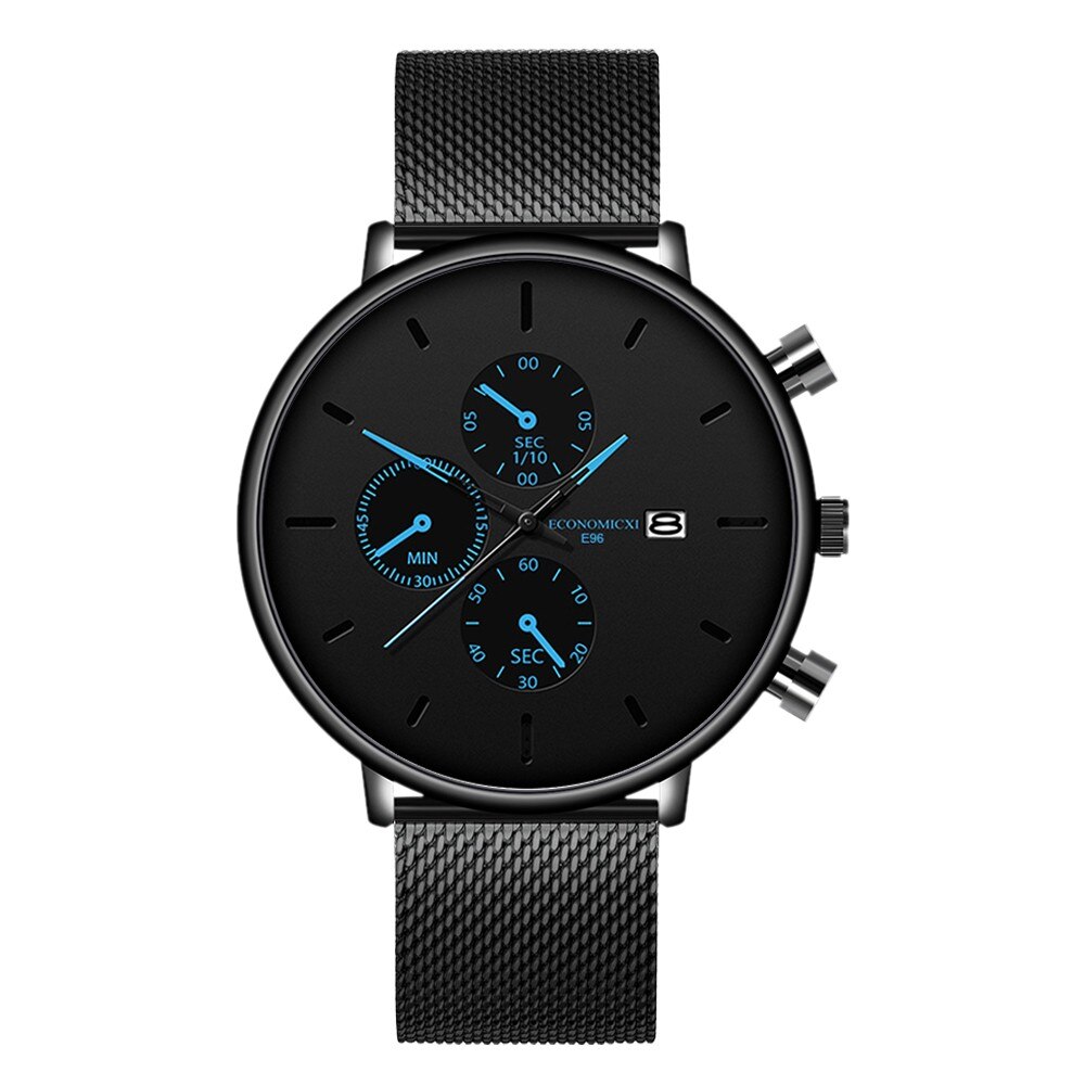 Relojes ECONOMICXI para hombre reloj de cuarzo luminoso para hombre reloj deportivo resistente al agua de acero malla delgada informal reloj Masculino #12: Azul