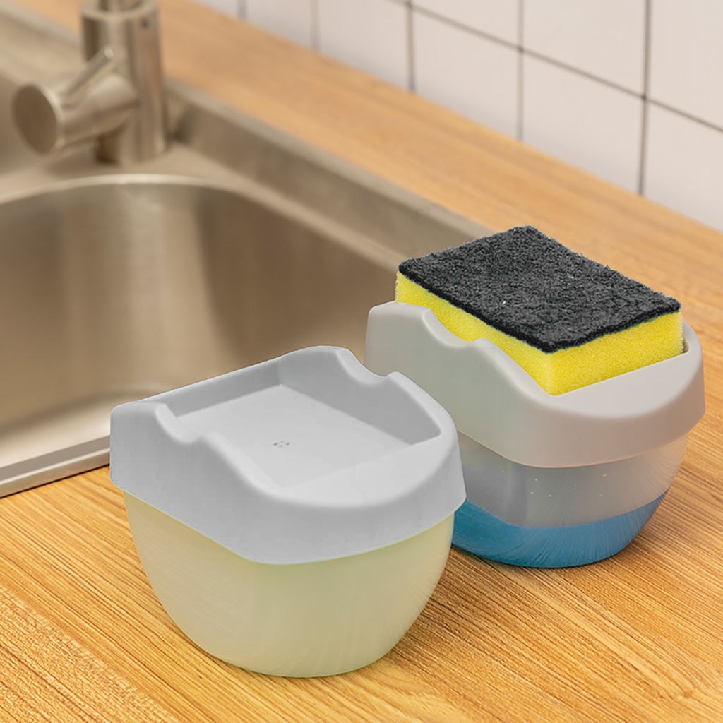 2-In-1 Pompen Zeepdispenser Met Spons Rack Dubbele Lagen Zeepkist Spons Afvoer Rack Plastic Keuken zeep Cleaner Container