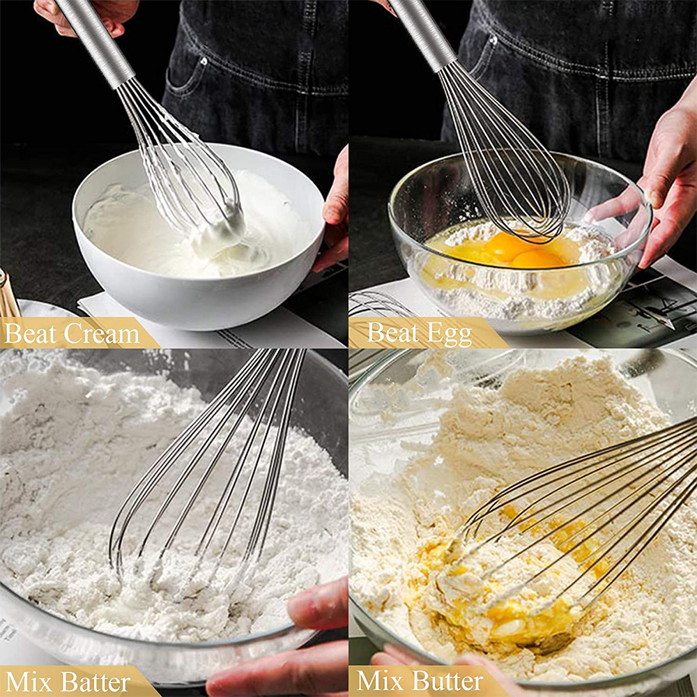 3 Stuks Roestvrijstalen Garde Set 6 Draad Whisks 8/10/12 Inch Keuken Ballon Whisks Met Roestvrij Grip Handmatige Eierklopper Blender