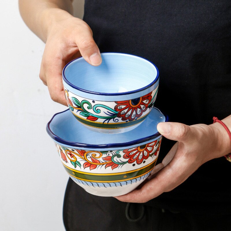 European Style Ceramic Retro Dinner Plates Square Western Food Steak Dishes For Serving Rice Soup Bowl Hand-painted Tableware