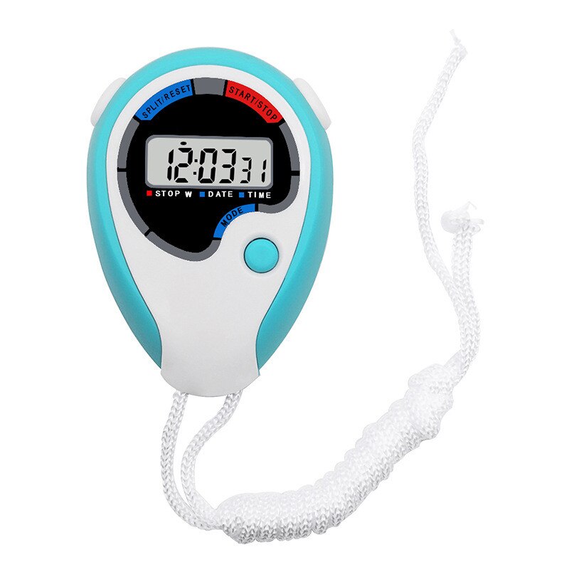 Classic Digital Handheld LCD Chronograph Sports Stopwatch Timer Stop Watch With String: C
