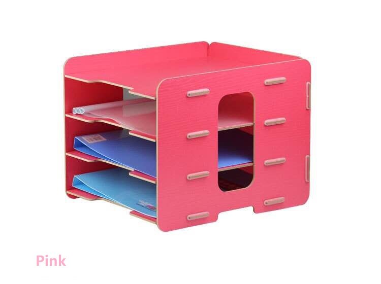 4-Tier Office Wooden File Organizer Paper Tray for File Document Letter Mail Sorter Envelope Magazine Holder, Assembly Required