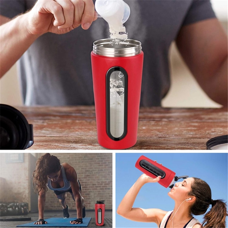 Protein shaker flaske rustfrit stål sport vandflaske shaker cup, lækagesikker, bpa gratis gym shake kedel sportsblandingskop