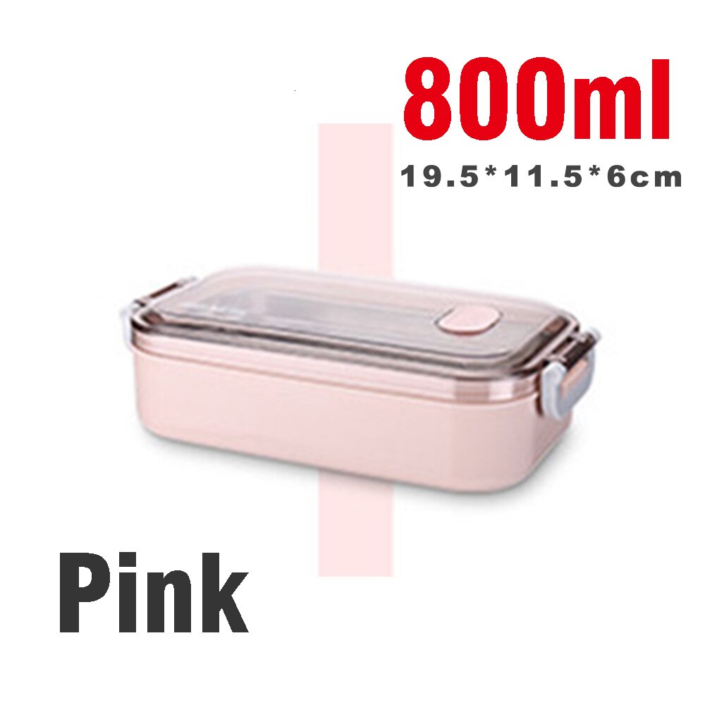 Portable Stainless Steel Lunch Storage Snack Tiffin Box Lunchbox Bag Bento Boxes Dinner Food Container Microwave For Kids Adults: 800ml pink