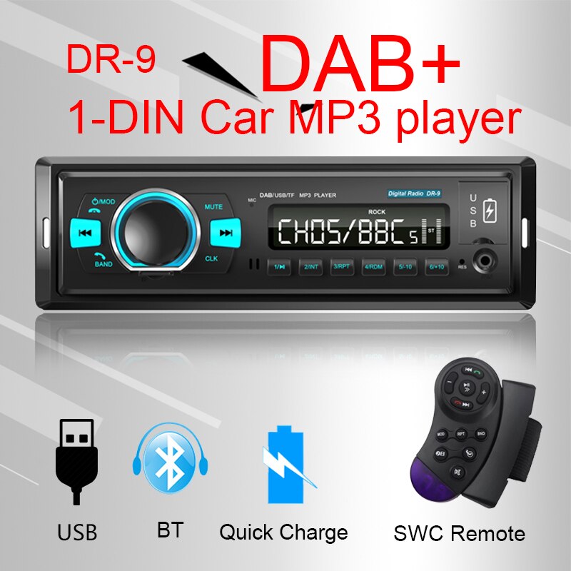 Autoradio numérique avec Interface ISO, double USB, FM, MP3, BALANCE, mains libres, DAB, USB, 1din, Bluetooth 4.2, WMV, APE, EQ, carte TF, disque U