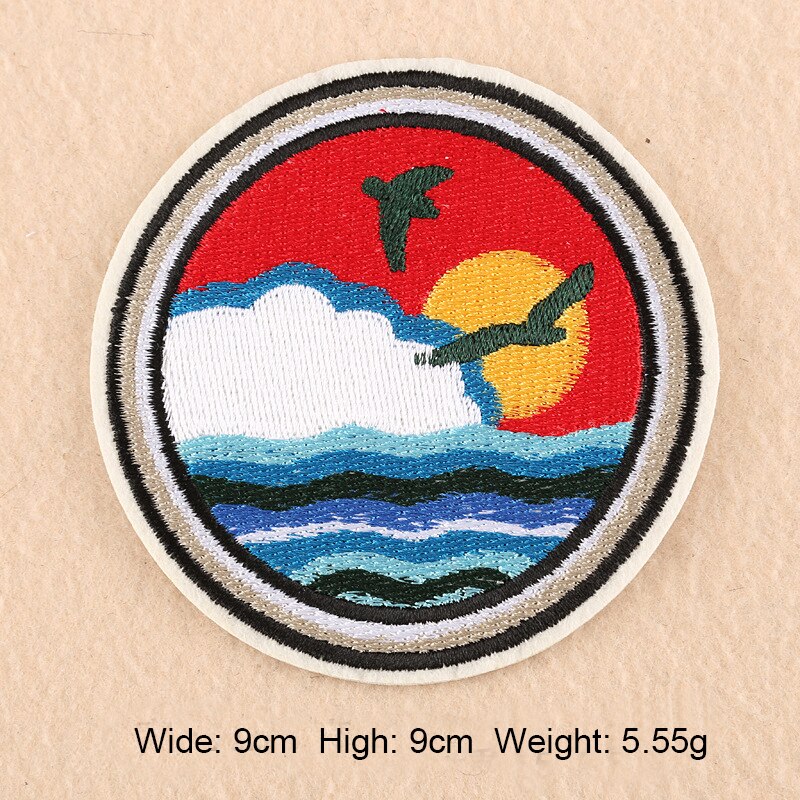 Computer Embroidered Cloth Paste Colorful Scenery Style Mountain Sea Sunrise Desert Beach Clothing Patch: 8