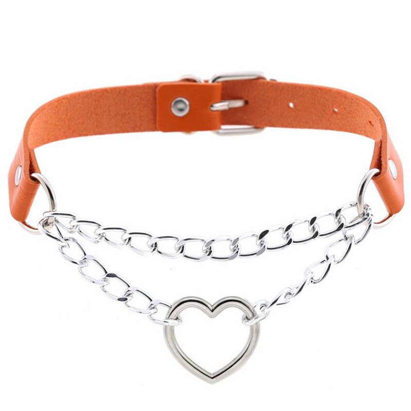 Punk Kühlen Hiphop gotisch Herz Kette Halsband Kragen Harajuku Halsband Frauen Leder Schnalle Chocker Emo Kawaii Schmuck Zubehör: Orange