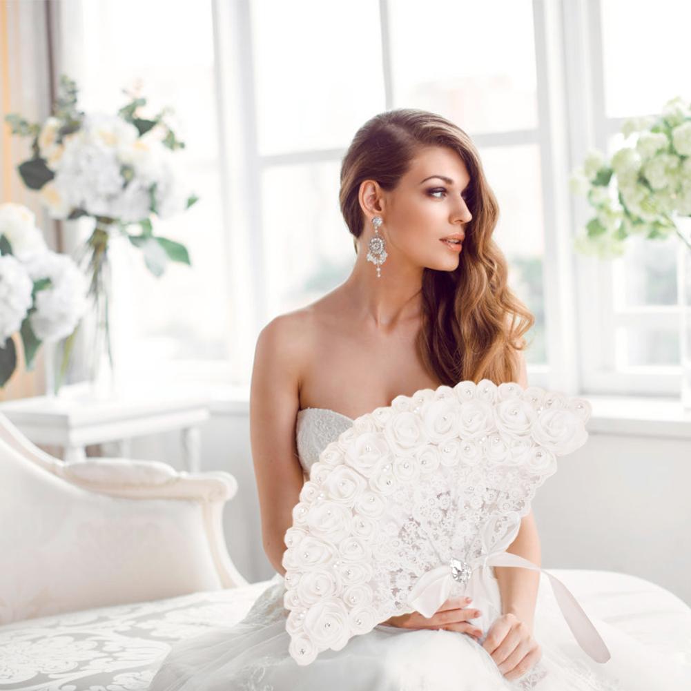 Abanico de mano para novia y boda, accesorio no plegable con perlas de encaje rosa, suministros para de boda, sesión de fotos, accesorios de actuación para escenario