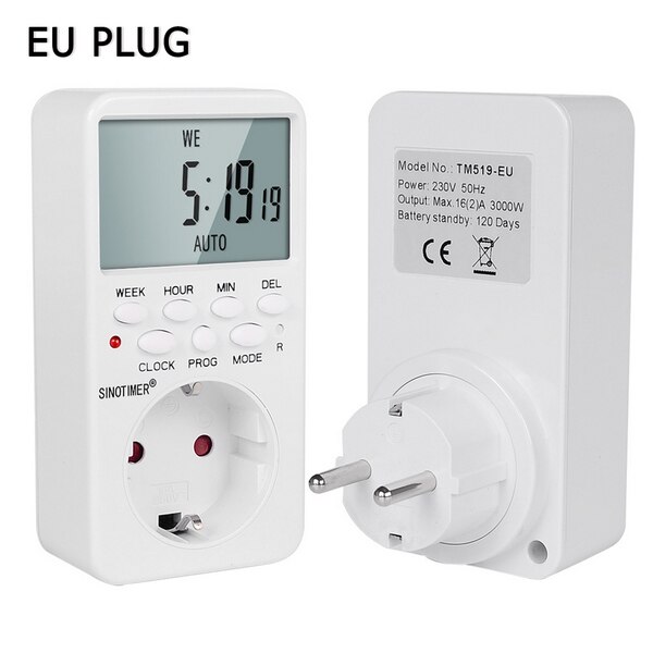 Eu-stikkontakt elektronisk digital timerstik med timer 220v vekselstrømsstik timer-stop-tid relæ-switch kontrol programmerbar: Eu-type