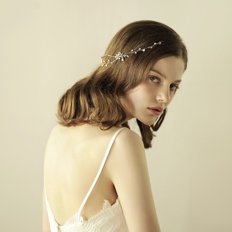 O812 zoetwaterparels van metaal met ketting, vintage strass-vlechthoofdband, bruidshaarband, damesbruiloftshaaraccessoires